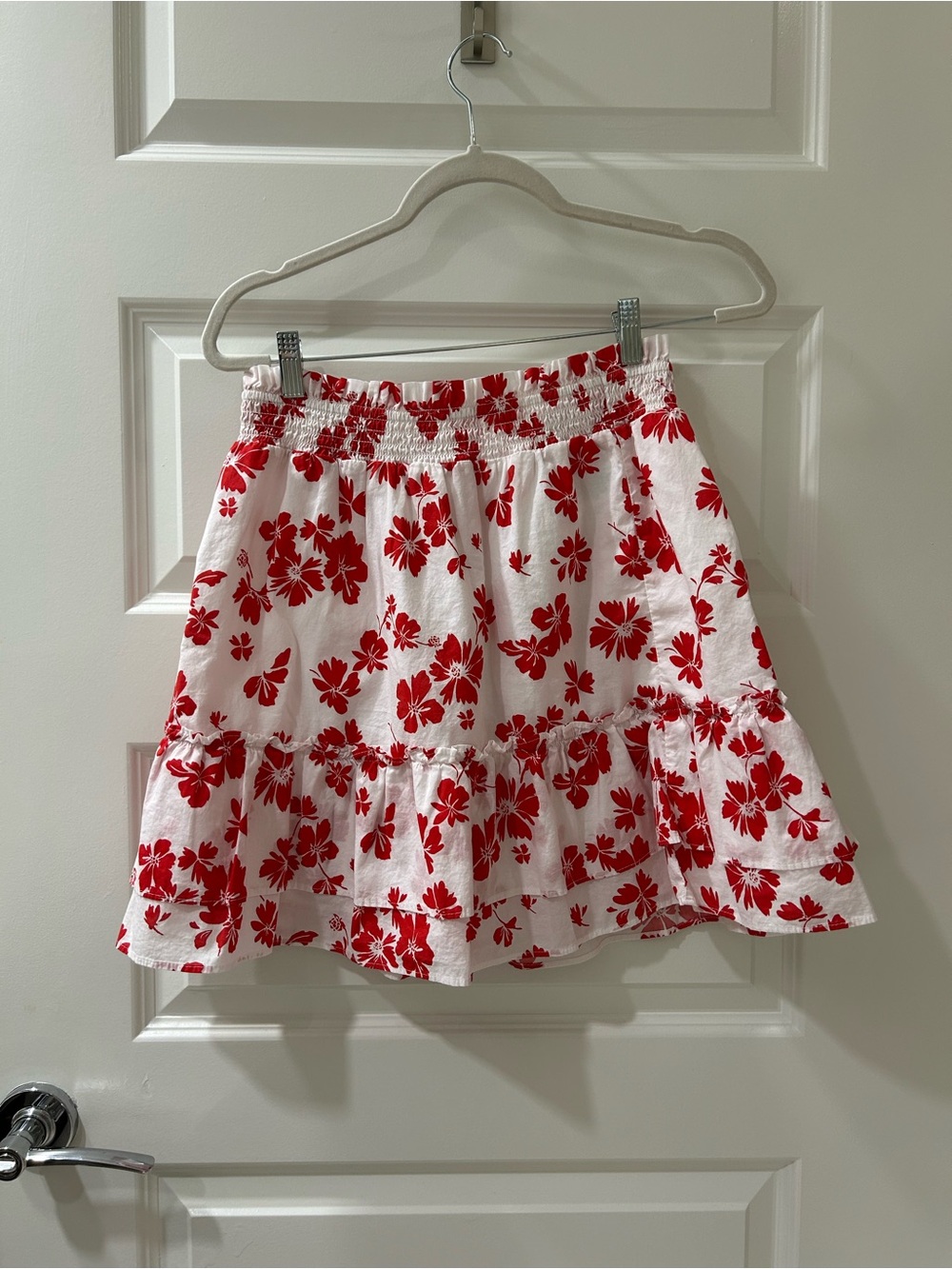 J. Crew White Skirt with Red Floral Print